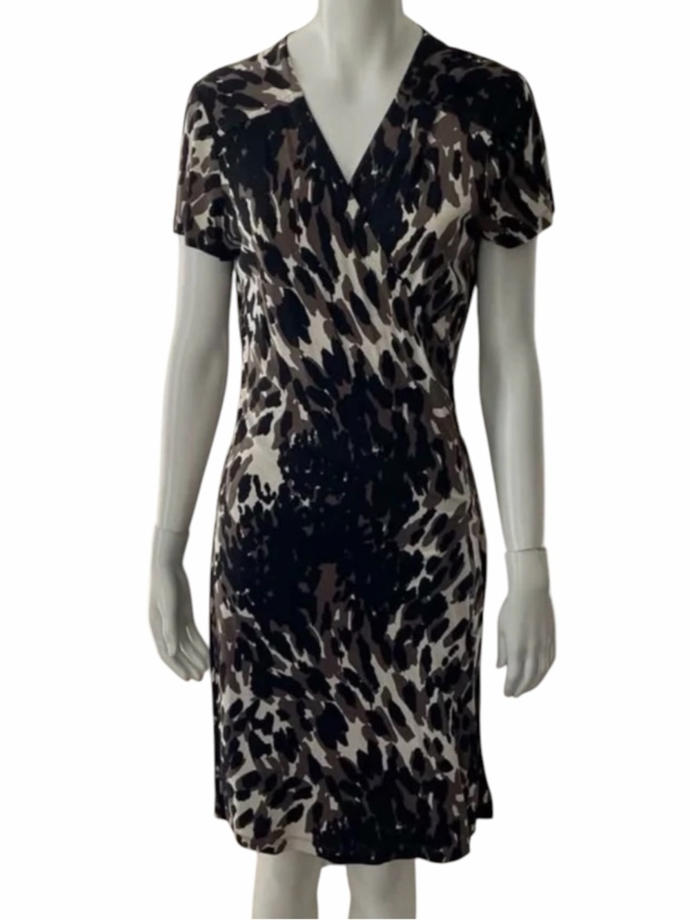 Banana Republic Elegant Black and Cream Patterned Dress (L)